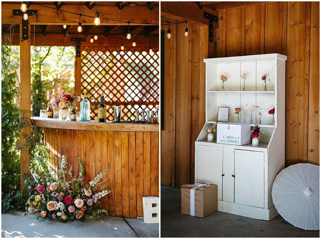 bar area and vintage dresser